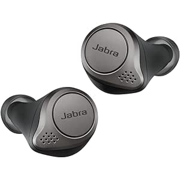 Jabra Elite 75t — iespējota bezvadu uzlāde — ausīs ievietojamas Bluetooth austiņas ar aktīvo trokšņu slāpēšanu un ilgu akumulatora darbības laiku patiesai bezvadu pieredzei zvanīšanai un mūzikai — titāna melns