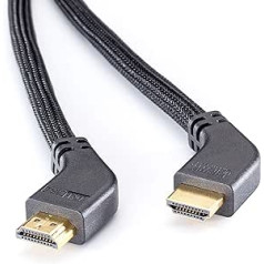 Inakustik - 10011016 - Deluxe High Speed HDMI 2.0b Cable with Ethernet | With Angled Connectors for Space Saving Connection | 1.6m in Black | 2160p - ARC - HD Audio | with Braided Shield