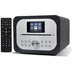 LEMEGA MSY2 viss vienā mūzikas sistēma ar CD atskaņotāju, DAB/DAB+/FM radio, bezvadu Bluetooth, koka kaste, austiņu izeja, USB uzlādes kabelis, USB MP3, pulkstenis un modinātāji, krāsains displejs, tālvadības pults - melns ozols