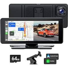 Apple Carplay bezvadu Android automašīnas displejs ar 2,5 K Dash kameru, portatīvo automašīnas radio ar 6,86 collu ekrānu, Siri/Google/Bluetooth/GPS/FM/Mirror Link/Cilpas ierakstīšanu/64G SD karti