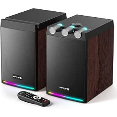 HPYLIF·H aktīvie Bluetooth plauktu skaļruņi, 100 vatu (2 x 50 W) 2,0 monitora skaļrunis ar koka korpusu, zemfrekvences un augstuma regulēšana, MIC-Link, Hi-Fi skaļruņi televizoram, personālajam datoram, viedtālrunim, koka krāsa