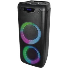 Denver BPS-455 Bluetooth skaļrunis, 10 collu uzlādējams 4500 mAh LED apgaismojums, skaļums 72 W RMS, USB, AUX, MicroSD, ģitāras ieeja un mikrofons, FM radio, balts, viens izmērs