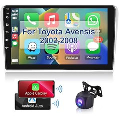 Auto radio priekš Toyota Avensis 2002-2008 Android Radio Carplay Wireless Android Car, 9 collu skārienekrāns 2 DIN GPS navigācija WiFi Bluetooth FM RDS, automašīnas radio priekš Toyota Avensis ar atpakaļskata kameru