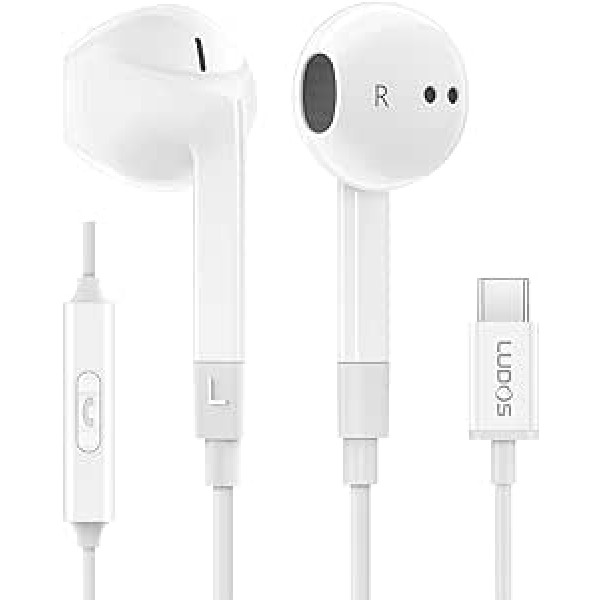 LUDOS Ferox USB C austiņas, 5 gadu garantija iPhone 15 Pro Max Plus Samsung Galaxy S23 Ultra S22 S21 FE S20 A53 A54, USB tipa C austiņas ar mikrofonu iebūvējamu ar kabeli iPad Pro 2022 iPad