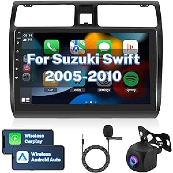 Hodozzy Android automašīnas radio Suzuki Swift 2005-2010 bezvadu Carplay Android automašīnai, 10,1 collas skārienekrāna radio ar Bluetooth GPS navigāciju WiFi FM RDS HiFi SWC atpakaļgaitas kameras radio priekš Suzuki