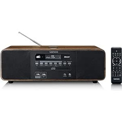 Radijas Lenco Dar-051 Dab+ – Kompaktiška sistema – CD / MP3 grotuvas – Bluetooth 5.0 – PLL FM – 2 valandų signalas – 2 x 10 W Rms – Ekvalaizeris – Nuotolinio valdymo pultas – RCA Aux In – Mediena