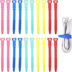 40 Pieces Silicone Cable Ties, Reusable Wire Ties, 11.2 cm, Elastic Cord, Organiser Strap, Rubber Zippers for Wired Headphones, Cables, Pens, Red, Purple)