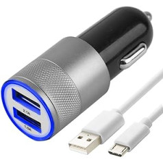 MMOBIEL automašīnas lādētājs ar 2 USB adapteriem, savietojams ar Samsung Galaxy S7, S7 Edge, S6, A7 / Huawei P8, P7, P Smart 2019 - Micro to USB datu kabelis 1 m - Cigarešu šķiltavas Ātrā uzlāde - Balts