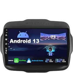 SXAUTO Android 13 IPS automašīnas radio priekš Jeep Renegade (2015-2018) - Iebūvēts CarPlay/Android Car - Bezmaksas atpakaļgaitas kamera - 2G + 32G - Stūres vadība DAB Fast Boot WiFi DSP Bluetooth - 2 DIN 9 collas