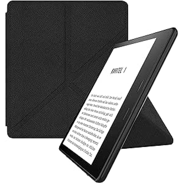 MyGadget Origami futrālis Amazon Kindle Oasis 10. paaudzei 2019. gadam un 9. paaudzei (2017. gads) — mākslīgā āda — automātiska miega/pamošanās funkcija — pārvelkams futrālis melnā krāsā