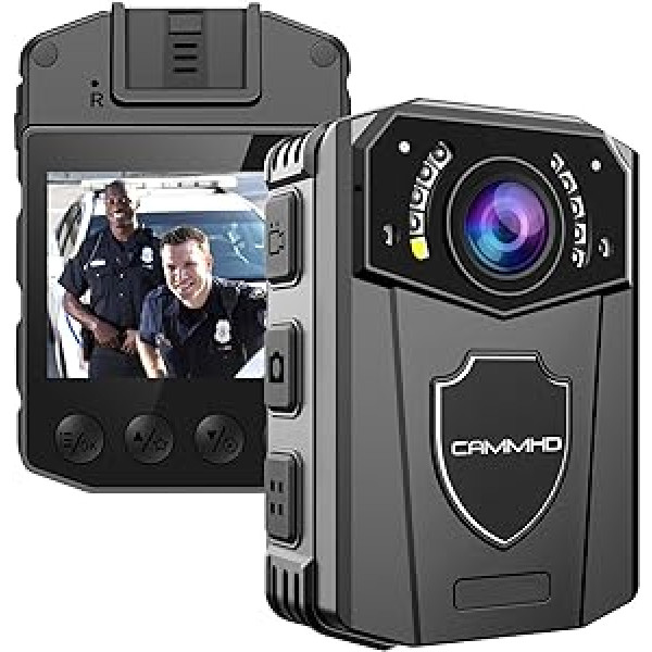 CAMMHD Bodycam 1440P 130° redzes lauks, 3000 mAh, nepārtraukta ierakstīšana 8-10 stundas, korpusa kameras ūdensizturīgs infrasarkanais nakts redzamības režīms, piemērots policijas ugunsdzēsējiem utt. (32G)