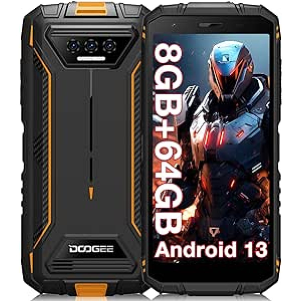 DOOGEE S41T Outdoor Handy Ohne Vertrag [2024], 6300 mAh, 8GB RAM + 64GB/ 1TB Erweiterbar ROM, Android 13 Outdoor viedtālrunis 5,5 Zoll HD+ IP68/P69K, 13MP DREI kameras, 13MP DREI kameras, NGPS/4G Dual/SIM/GPS