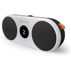 Polaroid P2 jaudīgs pārnēsājams bezvadu Bluetooth skaļrunis, uzlādējams ar dubultu stereo savienošanu pārī — melnbalts