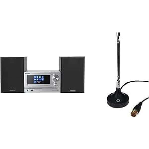 KENWOOD M-7000S-S — viedā mikro Hi-Fi sistēma ar interneta radio, DAB+, CD/USB un audio straumēšanu, krāsu sudraba un Oehlbach radio stieņa FM DAB+ stieņa antena DAB+ FM FM stereo radio uztveršanai melns