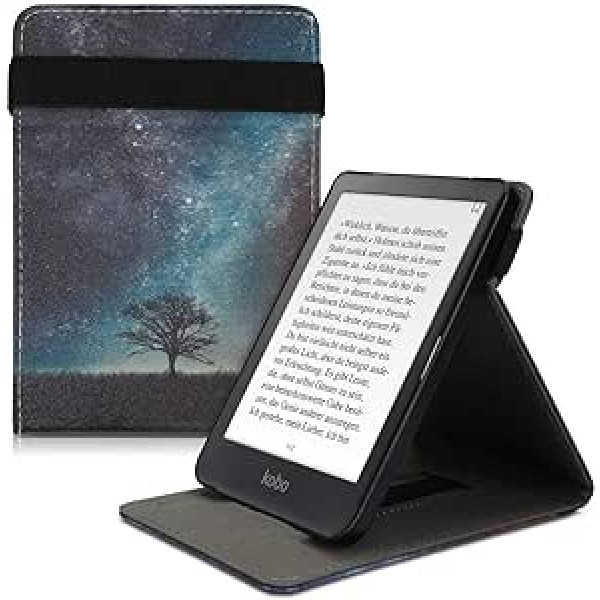 kwmobile korpuss saderīgs ar Kobo Clara HD korpusu - futrālis ar cilpu un statīvu - Galaxy Tree Meadow zils pelēks melns