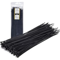 Glengor 100 Pack Black neilona kabeļu saites, 200 mm x 2,5 mm, augstas kvalitātes, lieljaudas, ideāli piemērots DIY, rūpnieciskiem, darbnīcām, garāžām, elektriķiem, amatniecībai, pasākumiem, teātrim