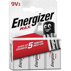 Energizer Baterijas Max 9V Alkaline Block Battery Pack of 3