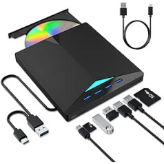 Spofeynny 7 vienā ārējais DVD diskdzinis USB 3.0 un USB C CD diskdzinis ar SD TF slotu un 4 USB portiem, pārnēsājams DVD/CD rakstītājs datoram Windows 7/8/10/Linux/OSX