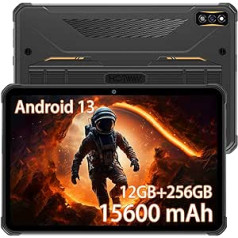 HOTWAV R7 āra planšetdators 2023 Android 13 planšetdators 10,1 collas 15 600 mAh izturīgs planšetdators, 12 GB RAM + 256 GB ROM (paplašināma 2 TB) (oranža)