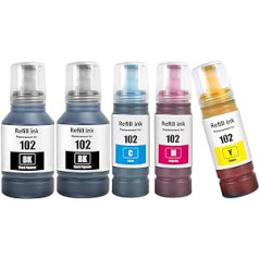 102 Ink Bottles 5 Colours Multipack Compatible with Epson 102 Ink ET-2700 ET-2750 ET-2751 ET-2756 ET-2850 ET-2851 ET-2856 ET-3700 ET-3750 ET-3850 ET-3850 ET-3850 ET-T-3850 ET-T-3850 4750 ET-4850