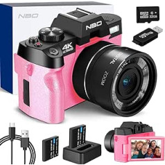 NBD digitālā kamera Kompakta 4K 48MP kamera ar 180 grādu apvērstu 3,0 collu displeju ar 32 GB karti, 16x digitālā tālummaiņa bērniem, pusaudžiem, studentiem, pieaugušajiem, iesācējiem (rozā)