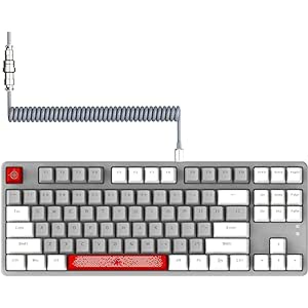 AJAZZ AK873-75% Wired Gaming Keyboard with Spiral USB-C Cable Hot Swappable Red Switch Mechanical Keyboard Light Up TKL 80% Compact 87 Keys PBT Keycaps Removable Magnetic Cover for PC/Mac