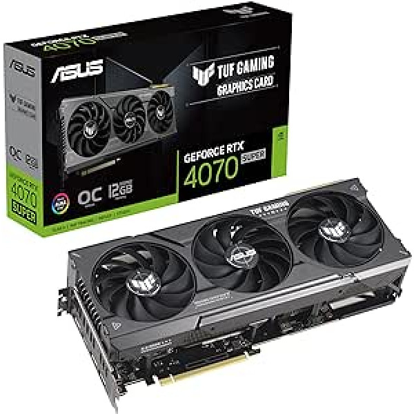 ASUS TUF Gaming GeForce RTX 4070 Super 12GB GDDR6X OC Edition žaidimų vaizdo plokštė (NVIDIA GeForce RTX4070 DLSS 3, PCIe 4.0, 1x HDMI 2.1a, 3x DisplayPort 1.4a, TUF-RTX4070S Black)-GAM