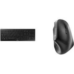 CHERRY Stream bezvadu tastatūra, vācu izkārtojums, QWERTZ tastatūra, melna un MW 4500, bezvadu pele, ergonomiska pele ar labo roku 45° dizainā, 6 pogas un ritināšanas ritenis, melns