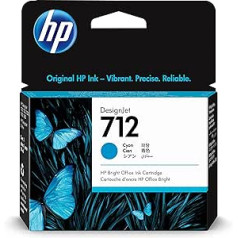 HP 712 ciāna 29 ml oriģinālā printera kasetne (3ED67A) ar oriģinālo HP tinti DesignJet T650, T630, T250, T230 un Studio sērijas lielformāta printeriem un HP 713 DesignJet drukas galviņai