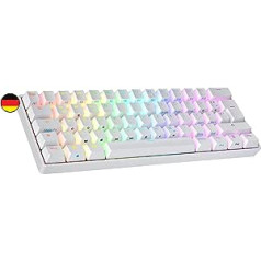 Ranked N60 Nova Mechanical 60 procentu tastatūra, Hotswap spēļu tastatūra, 62 programmējami taustiņi ar RGB apgaismojumu, PC/Mac Gamer, ISO DE QWERTZ (balta, Gateron Yellow)