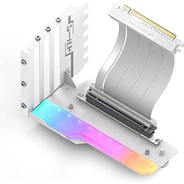 EZDIY-FAB Vertical GPU Holder with High-Speed PCIE 4.0 Riser Cable, ARGB Module, 115 mm/4.52 inches, Flexible Extension, 90 Degree Plug, Only Compatible with Fully Open PCIe Slots, White, YIHPI344-3