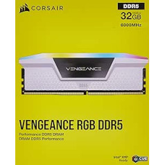 CORSAIR Vengeance RGB DDR5 RAM 32GB (2x16GB) 6000MHz CL36 Intel XMP iCUE saderīga datora atmiņa — balta (CMH32GX5M2E6000C36W)