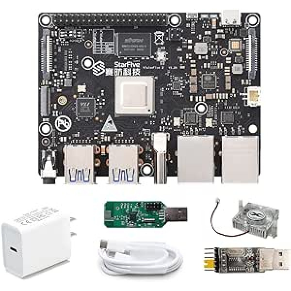 VisionFive2 RISC-V Linux Single Board Computer, Quad-Core StarFive JH7110 64-bit CPU with LPDDR4 8GB RAM 3D GPU, Dual Gigabit Network Port, Support M.2 M-Key 40 Pin GPIO Header (with WiFi 6 Dongle)