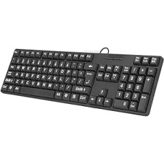 Liela izmēra datora tastatūra, 104 taustiņi, lielas rakstzīmes, vadu tastatūra, tastatūra ar redzes traucējumiem senioriem un tiem, kas tikai mācās rakstīt