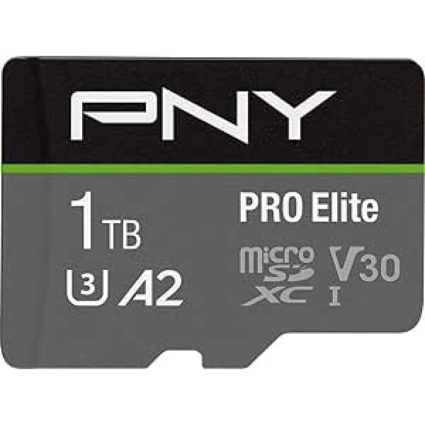 PNY PRO Elite 1TB microSDXC Memory Card + SD Adapter with A2 App Performance + 100MB/s Read Speed, Class 10 UHS-I, U3, V30 for 4K Video