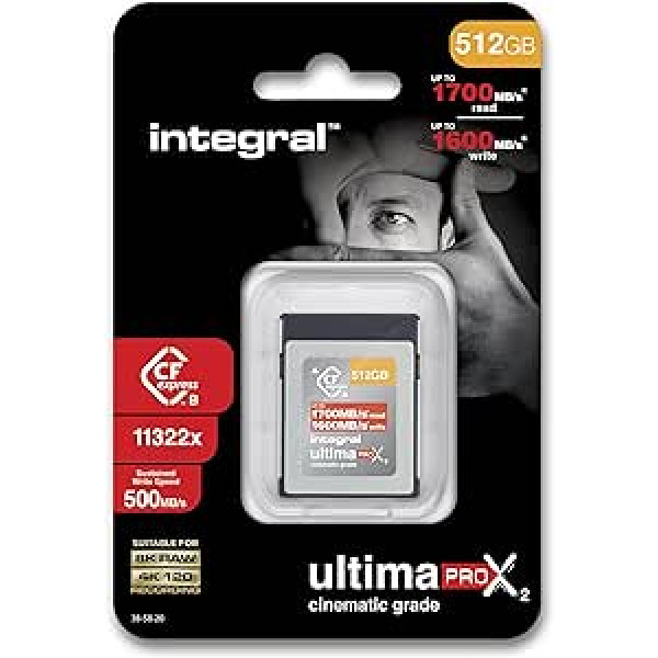 Integral 512GB CFexpress Memory Card Type B 2.0 8K RAW and 4K 120FPS 1700MB/s Read 1600MB/s Write Speed Designed for Cameramen and Professional Photographers