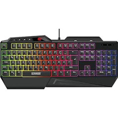 SCHWAIGER GT108 spēļu tastatūra PC datora tastatūra RGB apgaismojums pret spoku veidošanās taustiņi QWERTZ viedtālruņa turētājs Plaukstas balsts Multivides vadība Varavīksnes krāsas