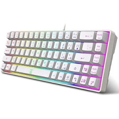 Snpurdiri 60% spēļu tastatūra, ergonomiska maza mini spēļu tastatūra, klusa, kompakta RGB aizmugurgaismota tastatūra operētājsistēmai Windows, personālajam datoram, klēpjdatoram, spēlēm (68 taustiņi, balts)