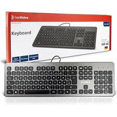 freeVoice datora tastatūra ar USB kabeli [plakani taustiņi, kluss] Vadu tastatūra vācu izkārtojums, bez klikšķa trokšņa, 100% QWERTZ tastatūra (mājas) birojam