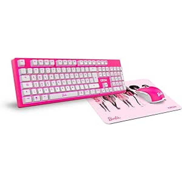 KROM Barbie Edition KANDY tastatūras peles paklājiņa komplekts balts LED membrānas tastatūras peles optiskais sensors 6400 DPI peles paklājiņš ar gumijas pamatni vācu izkārtojums rozā krāsā