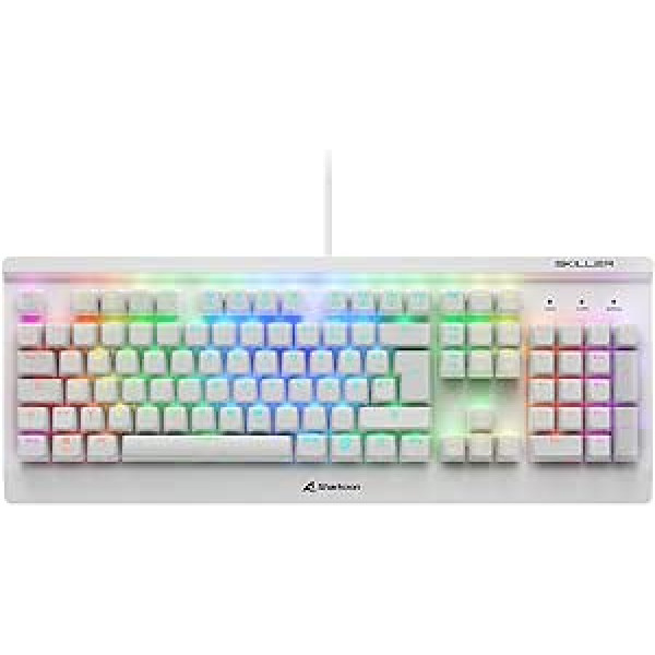 Sharkoon Skiller Mech SGK3 mehāniskā spēļu tastatūra (ar RGB apgaismojumu, Brown Kailh slēdzi, PBT taustiņu vāciņu komplektu) Balta