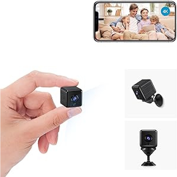 TODAYI 4K HD WiFi mini novērošanas kamera iekštelpu mini kamera tiešraides mobilā tālruņa lietotne mikrokamerai iekštelpās ar akumulatora kompaktu mazu drošības kameru ar kustības sensoru nakts redzamību