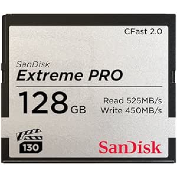 SanDisk Extreme Pro CFast 2.0 Speicherkarte 128 GB (Für Kameras und Camcorder, VPG-130 für 4K Videos, Datenübertragungs mit 525 MB/s, Schreiben mit 450 MB/s)