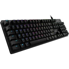 Logitech G512 mehāniskā spēļu tastatūra, GX-Red Linear slēdži, LIGHTSYNC RGB apgaismojums, USB cilpa, alumīnija korpuss, programmējami F taustiņi, ASV QWERTY izkārtojums, melns