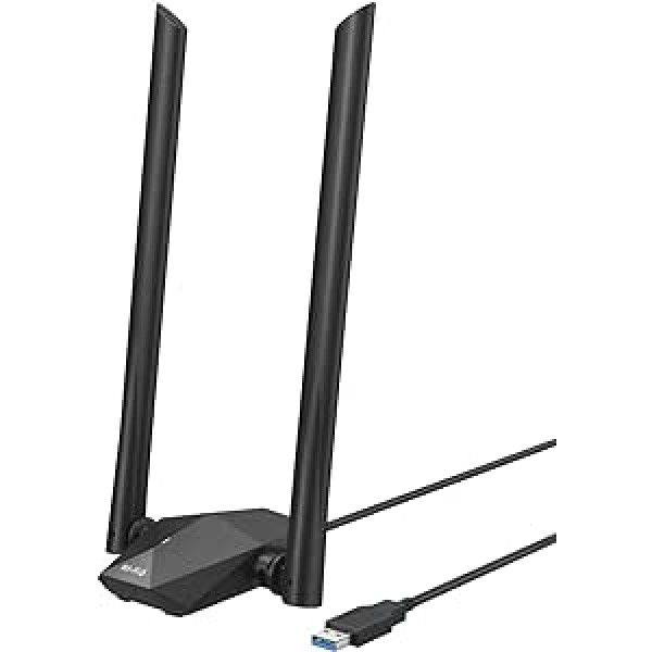 „BrosTrend AX1800 High Gain WLAN Stick“, skirtas asmeniniam kompiuteriui, „WiFi 6 Stick High Range“, „DualBand“ 1201Mbit/s 5GHz + 574Mbps 2,4G, USB WLAN adapteris ilgo nuotolio su dviem 5dBi antenomis, tik „Windows 10/11“