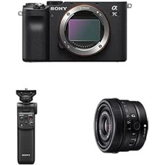 Sony Alpha 7C bezspoguļa E-Mount pilna kadra digitālā kamera ILCE-7C (24,2 MP, 7,5 cm (3 collas) skārienjutīgs displejs, reāllaika AF), tikai korpuss — melns + SEL24F28 + rokturis