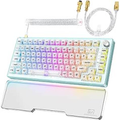 MAGIC-REFINER MK32 Gaming Keyboard, Apex Pro TKL 75% Mechanical Keyboard, Hot-Swap Transparent Keyboard with Acrylic Wrist Rest & USB-C Spiral Keyboard Cable & Media Button for Win/Mac, White