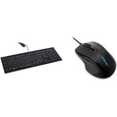 Kensington Advance Fit pilna izmēra plāna tastatūra ar 105 taustiņiem, melna, K72357DE un peļņas pele, vidēja izmēra vadu pele ar ergonomisku formu labročiem, melna, K72355EU