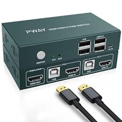 KVM slēdzis HDMI 2 ports, KVM slēdži 4K @ 60 Hz, USB 2.0, 2 datora 1 monitora slēdzis, KVM USB slēdzis, HDMI 2.0, karsto taustiņu slēdzis, ar 2 HDMI un 2 USB kabeļiem