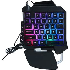 Spēļu tastatūra ar vienu roku, USB vadu ar vienu roku ergonomiska E-sporta spēļu tastatūra ar LED fona apgaismojumu un 35 taustiņi galddatora datora spēļu konsolei